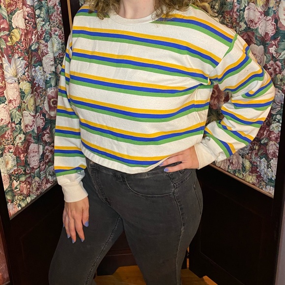 Striped cropped sweatshirt - Picture 1 of 3